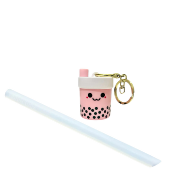 Foldable Straw with Gold Keychain