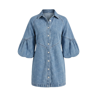 Washed Denim Puff Sleeve Mini Dress