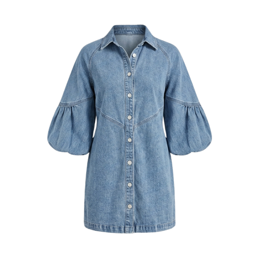 Washed Denim Puff Sleeve Mini Dress