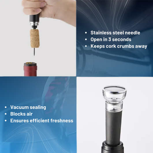 Air Pump Wine Opener with Vacuum Stopper & Pourer