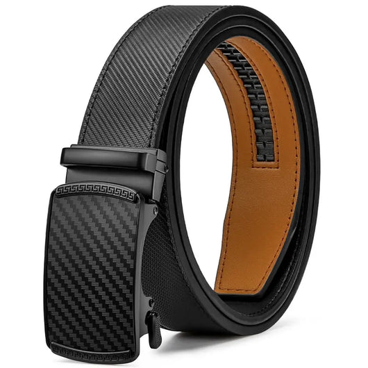 Trimmable Men's Leather Ratchet Easy Release Belt