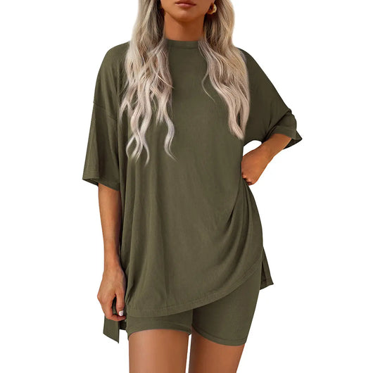 Oversized Crewneck Top & Biker Shorts Set