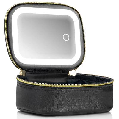 Small Makeup Bag Travel Train Case with Mirror and Light