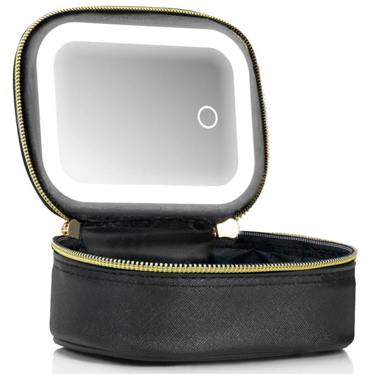 Small Makeup Bag Travel Train Case with Mirror and Light