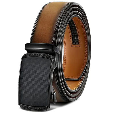 Trimmable Men's Leather Ratchet Easy Release Belt