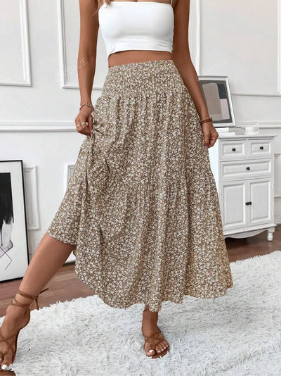 Women's Summer Vacation Style Ruffle Hem Floral Long Skirt