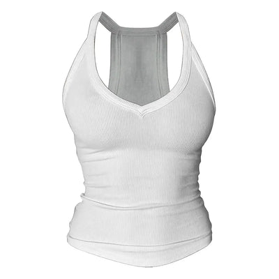 V Neck Cotton Tank Tops with Built-in Shelf Bra