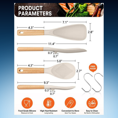 Wooden Silicone Utensil Set