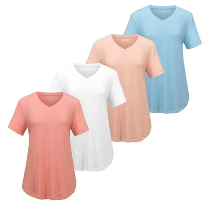 Loose Fit V-Neck T Shirts for Women Plus Size (4 Pack)