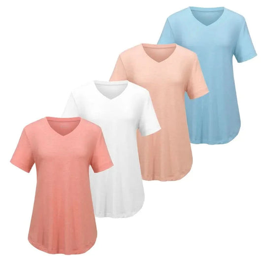 Loose Fit V-Neck T Shirts for Women Plus Size (4 Pack)