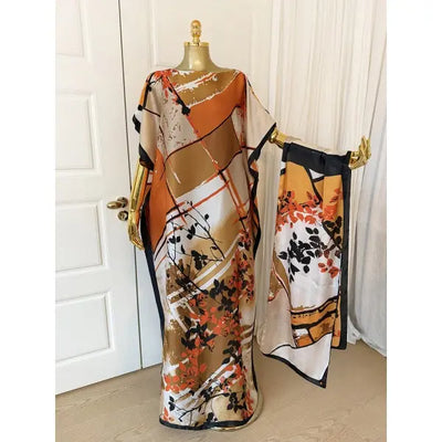 Women's Colorblock Print Long Length Relaxed Fit Scarf-Poncho Set