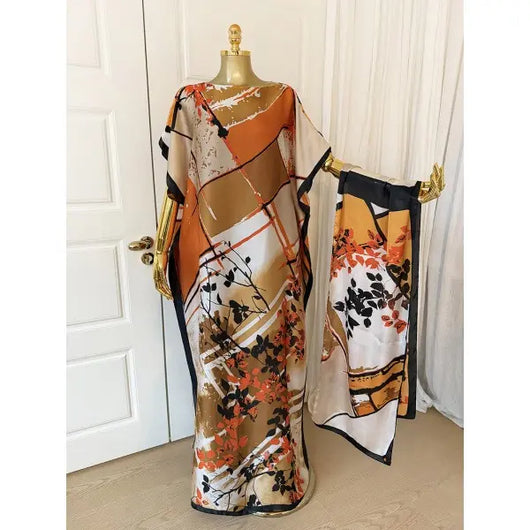 Women's Colorblock Print Long Length Relaxed Fit Scarf-Poncho Set