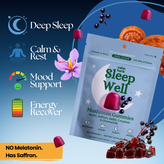 Mushroom Sleep Gummies – Melatonin Free, With Saffron for Deep Rest